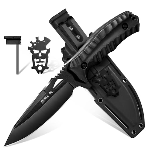 TIVOLI Fixed Blade Outdoor Messer, Full Tang Jagdmesser mit Kydex-Hülle, D2 Kaltstahl Gürtelmesser mit Multifunktionswerkzeug, Geeignet für Camping, Dschungel-Exploration, Wandern, Herrengeschenk von TIVOLI