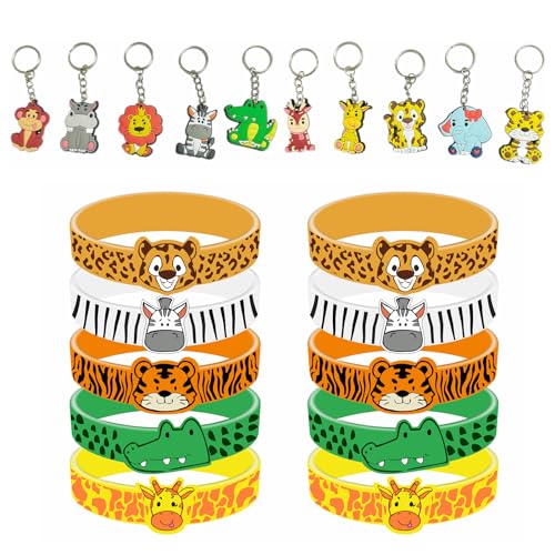 20Pcs Tier Party Mitgebsel, Safari Mitgebsel Kindergeburtstag, Schlüsselanhänger Tier, Tier Silikon Armbänder, Schlüsselanhänger Silikon, Tier Kindergeburtstag Gastgeschenke von TIVUNORON