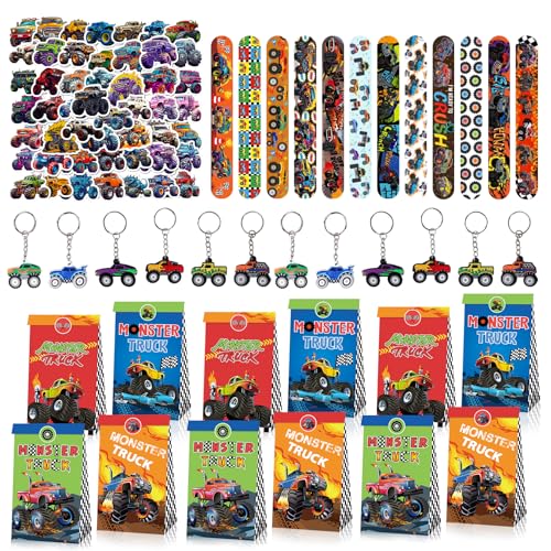 86 PCS Monstertruck Thema Party Mitgebsel Set, Truck Party Geschenke, Favour Papiertüten Spielzeug Schlüsselanhänger Schnapparmbänder Kinder Monstertruck Aufkleber, Kinder Geburtstagsfeier Giveaway von TIVUNORON