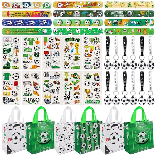 Fußball Mitgebsel Kindergeburtstag Set, Fußball Party Mitgebsel Kinder, Fußball Party Gastgeschenke Mit Fußball PartyTaschen SlapArmbänder Schlüsselanhänger Aufkleber Für Jungen Mädchen von TIVUNORON