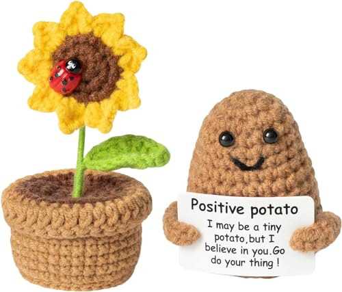 Pocket Hug Positive Kartoffel Positive Sonnenblume, Strickwolle Kartoffel Sonnenblume Puppe, Gestrickte Kartoffelpuppe, Pocket Hug Positive Sonnenblume Potato für Schreibtischdekoration Geschenk von TIVUNORON