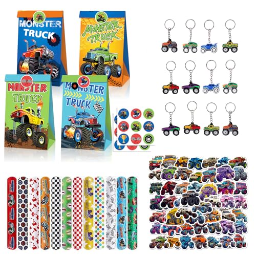 86PCS Monstertruck kindergeburtstag Party Mitgebsel, Monster Truck Party Geschenke, Racing Car Party Mitgebsel mit Slap Armband Sticker Schlüsselanhänger Geschenktüten, Für Racing Car Party von TIVUNORON