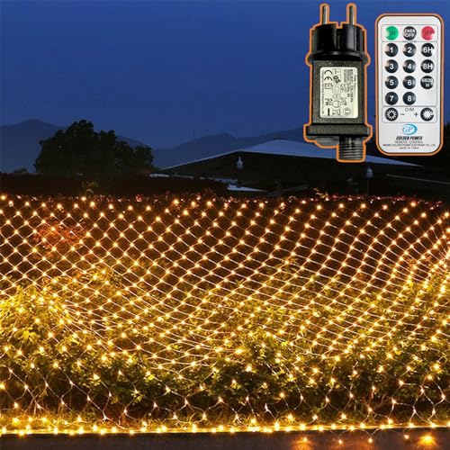 204 LEDs Lichternetz Außen, 3M x 2M Netz Lichterkette Stecker mit Fernbedienung 8 Modi Timer, Wasserdichte Mesh Lichtervorhang, für Christbaum Weihnachten Party Garten Innen Dekorationen, Warmweiß von TIYUPA