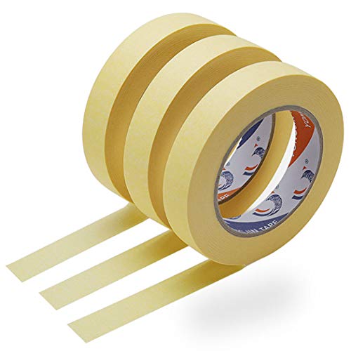 3 Rollen Kreppband Malerkrepp, 25MM x 50M Abklebeband für einfache Abdeck & Malerarbeiten, Universell einsetzbar Klebeband Tape für sauberes Abkleben der Abdeckfolie bei Malerarbeiten von TIYUPA