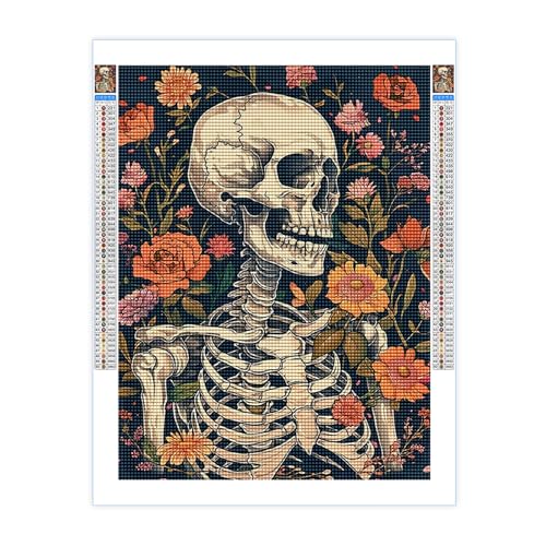 TIZK Strange Flower Skull Diamond Painting Kits für Erwachsene, 5D DIY Tag der Toten Diamant-Kunst-Sets für Anfänger, Kristallbild, Diamantkunst, Geschenk für Zuhause, Wanddekoration, 20,3 x 30,5 cm von TIZK