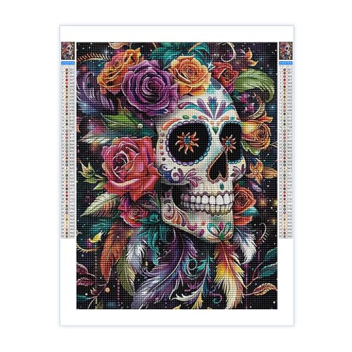 TIZK Strange Flower Skull Diamond Painting Kits für Erwachsene, 5D DIY Tag der Toten Diamant-Kunst-Sets für Anfänger, Kristallbild, Diamantkunst, Geschenk für Zuhause, Wanddekoration, 40,6 x 61 cm von TIZK