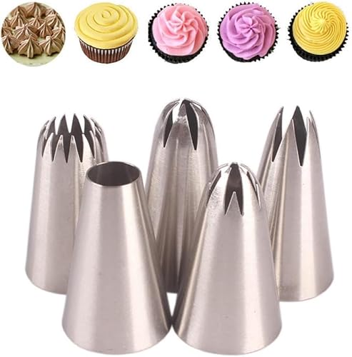 TJLVYCNB Kuchen-Spritztüllen, Gebäcktülle, 1 Stück/5 Stück Spritztüllen, Spritztülle for Kuchen, Fondant, Dekor, Blumencreme, Edelstahl-Spritztüllen-Set, tragbar(5pcs) von TJLVYCNB