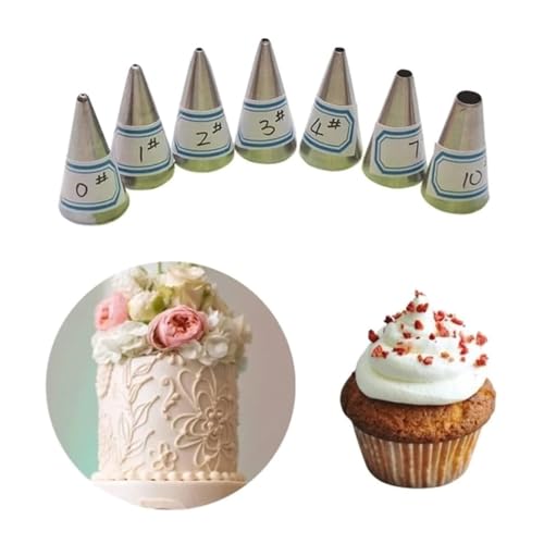 TJLVYCNB Kuchen-Spritztüllen, Gebäcktülle, 4 Stück/7 Stück, runde Spritztüllen aus Edelstahl for Kuchen, Cupcakes, Backen, Gebäck, Spritztüllen-Set, tragbar(7pcs) von TJLVYCNB