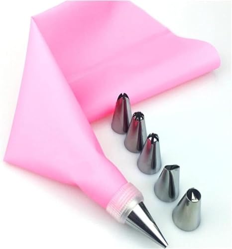 TJLVYCNB Kuchen-Spritztüllen, Spritztüllen, 8 Stück, Silikon, Küchenzubehör, Spritztüllen-Set, Sahne-Spritzbeutel, 6 Edelstahl-Spritztüllen-Set, tragbar(Pink) von TJLVYCNB