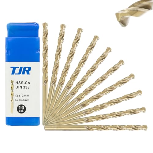 TJR® HSS-E M35 Ø 4,2mm Kobalt Spiralbohrer Stufen 10 Stück Selbstzentrierend Metallbohrer DIN 338 Typ N 135° von TJR