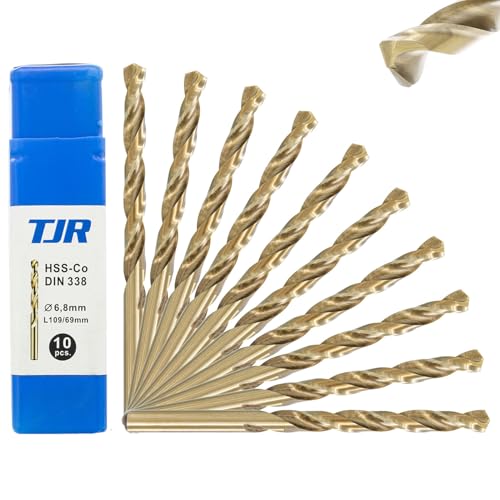 TJR® HSS-E M35 Ø 6,8mm Kobalt Spiralbohrer Stufen 10 Stück Selbstzentrierend Metallbohrer DIN 338 Typ N 135° von TJR