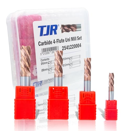 TJR Carbide 4-Flute Uni Mill Set (6mm, 8mm, 10mm, 12mm) – Hochleistungs-Mikrokorn-Hartmetall-Fräser mit TiAIN-Beschichtung für Stahl, Edelstahl, Gusseisen & mehr – CNC-Fräsen, Präzisionsschneiden von TJR