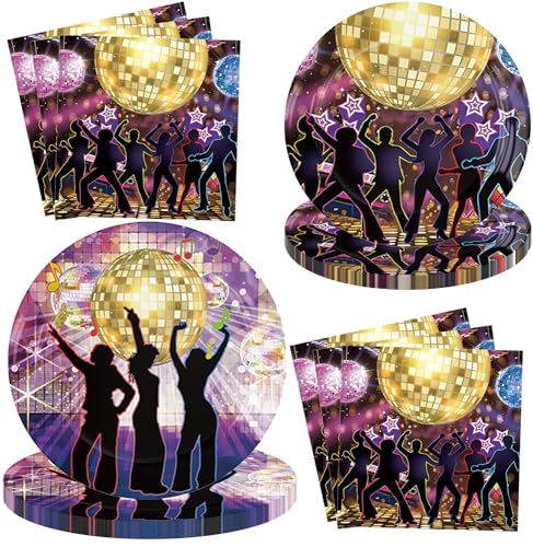 Disco Party Teller Disco Thema Party Geschirr Set 70er 80er 90er Jahre Tanzthema Geburtstag Party Dekorationen Supplies Serves 10 Guest (Lila) von TJSWYADGS