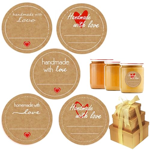 TJUSPIRIT 800 Stück Marmeladen Aufkleber Etiketten Selbstklebend zum beschriften 3.8cm Rund Kraftpapier Geschenkaufkleber Handmade Sticker für Marmeladengläser Backen Geschenkverpackungen(Stil B) von TJUSPIRIT