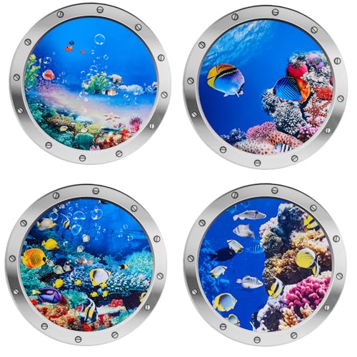 3D Wandtattoo Unterwasserwelt, 4 Pcs Wandtattoo Badezimmer Bullauge deko, Wandsticker Badezimmer Bilder Bullauge Unterwasserwelt Wandaufkleber (Lila) von TJYAEKLTD