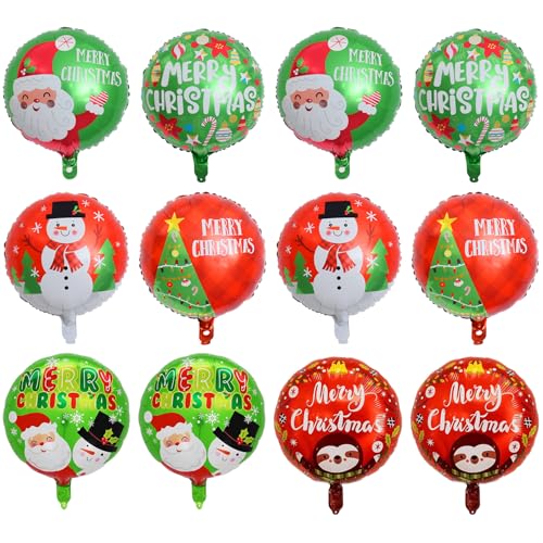 12 Stück Weihnachts-Folienballons Xmas Party Dekorationen Weihnachtsmann Schneemann Weihnachtsbaum Ballon Dekoration für Geburtstag Xmas Hochzeit Neujahr Karneval Festival Urlaub Party Dekorationen von TJYJOY