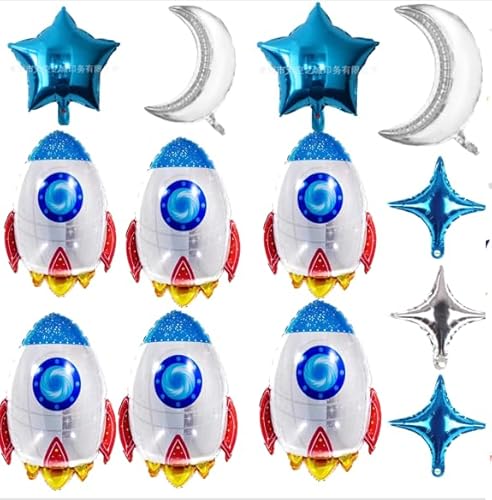 13 Pack Weltraum Luftballons Große Rakete Folienballon Blau Silber Mond Stern Mylar Ballons Jumbo Galaxy Raumschiff Ballon für Baby Shower Geburtstag Jahrestag Weltraum Planet Motto Party Dekoration von TJYJOY