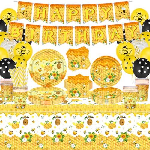 152 Stück Biene Party Supplies Honig Bee Dekorationen Biene Themed Geburtstag Geschirr und Ballons für Baby-Dusche Geschlecht Reveal Kinder Geburtstag Party Supplies dient 20 von TJYJOY