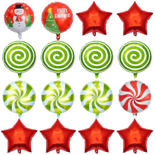 16 Stück Weihnachten Folienballons Xmas Party Dekorationen Weihnachtsmann Schneemann Süßigkeiten Weihnachtsbaum Ballon Rot Stern Form Folienballons Helium für Geburtstag Hochzeit Neujahr Karneval von TJYJOY