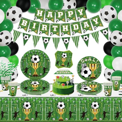 165 Packung Fußball Party Dekorationen Fußball Party Zubehör Set Sport Themed Birthday Supplies enthalten Teller Servietten Ballons Banner Party Tischdecke serviert 20 von TJYJOY