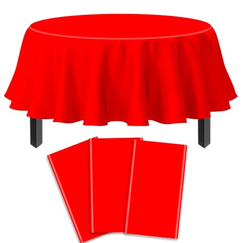 3 Pack Reines Rot Runde Tischdecke Rot Runde Tischdecke Wasserdicht Runde Tischdecke Runde Kunststoff Tischtuch für Küche Essen Hochzeit Party 84 IN von TJYJOY