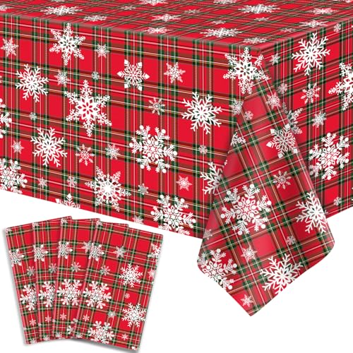 4 Pack Xmas Tischtuch Weihnachten Plaid Schneeflocke Tischtuch rot und grün karierten Tisch deckt Xmas Buffalo Plaid Tischtuch Party Dekorationen für Weihnachten Urlaub Neujahr Versorgung 51 x 86 Zoll von TJYJOY