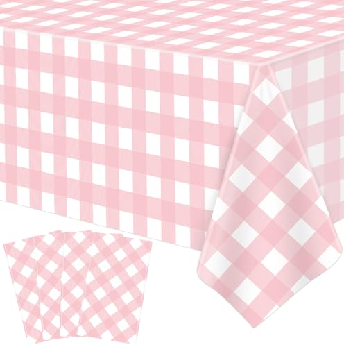 4 Pack rosa Büffel Plaid Tischtuch rosa und weiß Karierten Tisch deckt Klassische rosa Rechteck Tischdecke Party Dekorationen für Picknick Grill Urlaub und Geburtstag Party Supply 51 x 86 Zoll von TJYJOY