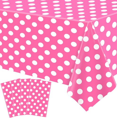 4 Pack rosa und weißen Tupfen rechteckige Tischdecke rosa Wasserdicht Partei Wellenpunkt Tischtuch für Kinder Picknick Mädchen Geburtstag Dekorationen 130 x 220 cm von TJYJOY