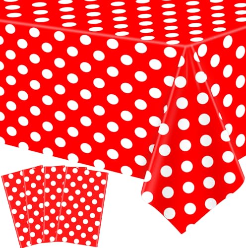 4 Pack rot und weiß Polka Dots rechteckige Tischdecke rote rechteckige Tischdecke mit weißen Polka Dot rechteckige Kunststofftischdecke für Küche Essen Hochzeit Party 51 x 86 Zoll von TJYJOY