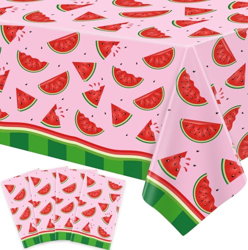 4 Packen rosa Wassermelone Tischdecke Melone Tischdecke Wassermelone Party Tischdecke rosa Wassermelone Tabelle deckt Wassermelone Geburtstag Party Tischdecke für Obst Party 51 x 86 Zoll von TJYJOY