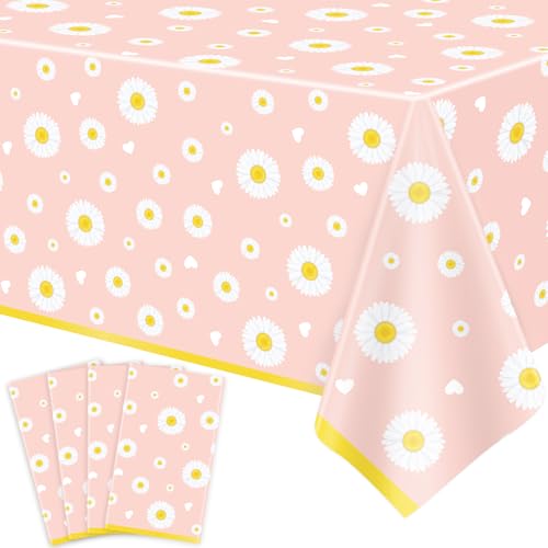 4 Stück Gänseblümchen Tischtuch Gänseblümchen Blume Tischtuch Party Tischtuch Gänseblümchen Themed Tabelle deckt Blume Geburtstag Party Tischtuch für Sommer Strand Pool Party Supply 51 x 86 Zoll von TJYJOY