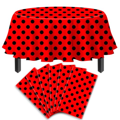 6 Stück Schwarz und Rot Polka Dots Runde Tischdecke Rot&Schwarz Polka Dot Outdoor Tisch Abdeckung Runde Tischdecke Runde Plastiktischdecke 84 IN Runde für Küche Essen Hochzeit Party von TJYJOY