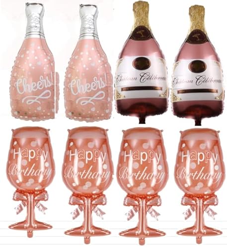 8 Stück Champagnerflasche Luftballons Rosa Kelch Folienballon Weinglas Prost Mylar Ballons Whiskey Flasche Helium Ballon für Abschlussfeier Hochzeit Jahrestag Geburtstag Dusche Party Dekoration von TJYJOY