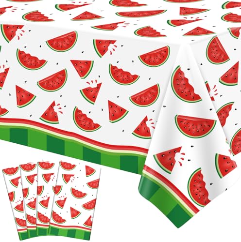 4 Stück Einweg Wassermelone Tischtuch Melone Tischtuch Weiße Party Tischdecke Wassermelone Themed Tabelle Tischabdeckung Wasserdicht Tischtuch für Innen und Außenbereich Dekorationen 130 x 220 cm von TJYJOY