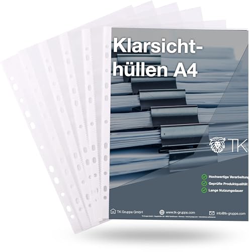 100x Prospekthüllen - extra dick - A4 Hefthülle Buchumschlag transparent DIN A4 - Klarsichthüllen mit Lochung - Folienhüllen zum Abheften - Prospekthülle Folie & Hüllen von TK Gruppe Timo Klingler