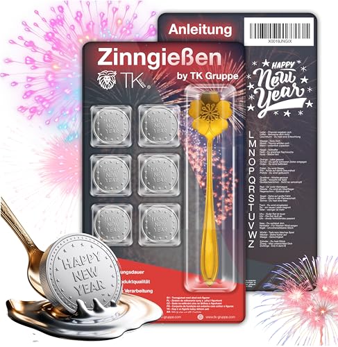 3x 7er Zinngießen mit Zinn Giessen wie Bleigießen Bleigiessen mit & Löffel & Orakelheft mit Deutungen - Gesellschaftspiele & Partyspiele 2025 Feuerwerk Silvester Neujahr von TK Gruppe Timo Klingler