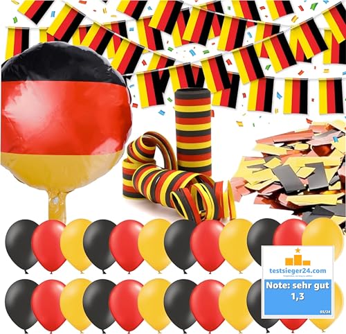 3x XXL Deutschland Deko Dekoration Set Fanartikel Tischdekoration mit über 50 Teilen wie Luftballons & Wimpelkette & Servietten für Fußball WM, EM von TK Gruppe Timo Klingler