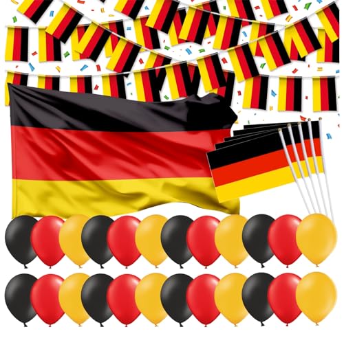 Dekotalent® XXL Deutschland Deko Dekoration Set Fanartikel Tischdekoration mit über 50 Teilen wie Luftballons & Wimpelkette & Servietten für Fußball WM, EM (XXL Set mit Fahne) von TK Gruppe Timo Klingler