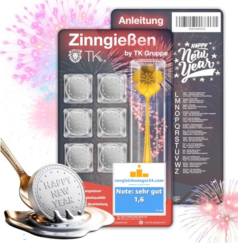 7er Zinngießen mit Zinn Giessen wie Bleigießen Bleigiessen mit & Löffel & Orakelheft mit Deutungen - Gesellschaftspiele & Partyspiele 2025 Feuerwerk Silvester Neujahr von TK Gruppe Timo Klingler