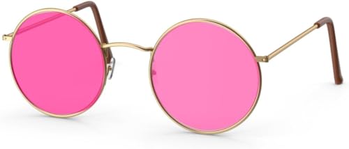 TK Gruppe Timo Klingler Kostümheld® Hippie Brille Sonnenbrille rund rosa Accessoires für Fasching & Karneval - 70er 80er Jahre Zubehör wie John Lennon (3) von TK Gruppe Timo Klingler