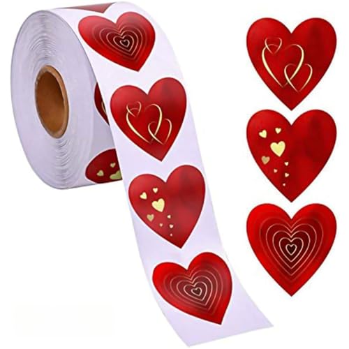 1 Roll (500 Stück) Herz Aufkleber Geschenkaufkleber Herz Sticker für Valentinstag Rund Selbstklebende Etiketten Liebe Hochzeit Aufkleber Heart Sticker für Hochzeiten, Scrapbooking, Geschenke (Rot) von TKSJROL