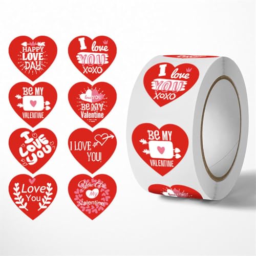 1 Roll (500 Stück) Herz Aufkleber Geschenkaufkleber Rund Selbstklebende Etiketten Deko Herz Sticker für Valentinstag Liebe Hochzeit Aufkleber Heart Sticker für Hochzeiten, Scrapbooking, Geschenke (C) von TKSJROL