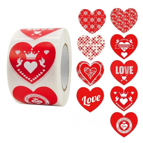 1 Roll (500 Stück) Herz Aufkleber Geschenkaufkleber Rund Selbstklebende Etiketten Deko Herz Sticker für Valentinstag Liebe Hochzeit Aufkleber Heart Sticker für Hochzeiten, Scrapbooking, Geschenke (B) von TKSJROL