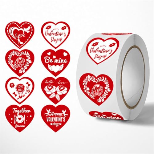 1 Roll (500 Stück) Herz Aufkleber Geschenkaufkleber Rund Selbstklebende Etiketten Deko Herz Sticker für Valentinstag Liebe Hochzeit Aufkleber Heart Sticker für Hochzeiten, Scrapbooking, Geschenke (D) von TKSJROL