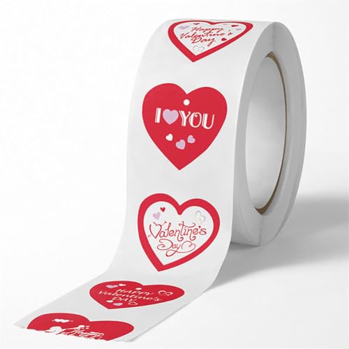 1 Roll (500 Stück) Herz Aufkleber Geschenkaufkleber Rund Selbstklebende Etiketten Deko Herz Sticker für Valentinstag Liebe Hochzeit Aufkleber Heart Sticker für Hochzeiten, Scrapbooking, Geschenke (A) von TKSJROL