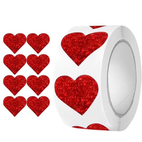 1 Roll (500 Stück) Herz Aufkleber Geschenkaufkleber Rund Selbstklebende Etiketten Herz Sticker für Valentinstag Heart Sticker Liebe Hochzeit Aufkleber für Hochzeiten, Scrapbooking, Geschenke (Rot) von TKSJROL