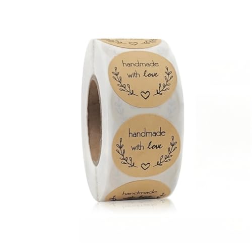 1 Roll (500 Stück) Kraftpapier Aufkleber Sticker Handmade Aufkleber Label Handgemachte Aufkleber Papieraufkleber Aufkleber Etiketten Geschenksticker für Marmeladenglas, Backen, Handarbeit (A) von TKSJROL