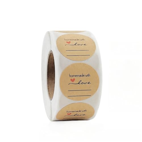 1 Roll (500 Stück) Kraftpapier Aufkleber Sticker Handmade Aufkleber Label Handgemachte Aufkleber Papieraufkleber Aufkleber Etiketten Geschenksticker für Marmeladenglas, Backen, Handarbeit (C) von TKSJROL