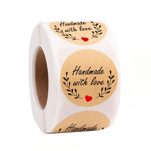 1 Roll (500 Stück) Kraftpapier Aufkleber Sticker Handmade Aufkleber Papieraufkleber Geschenksticker Label Handgemachte Aufkleber Aufkleber Etiketten für Marmeladenglas, Backen, Handarbeit (B) von TKSJROL