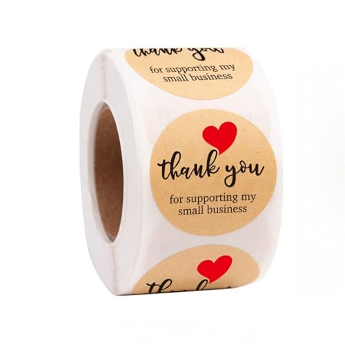 1 Roll (500 Stück) Kraftpapier Danke Aufkleber Dankeschön Sticker Etiketten Vintag Geschenkaufkleber Rund Selbstklebend Thank You Stickers Label Sufkleber für Geburtstag, Hochzeit, Briefumschlag (A) von TKSJROL